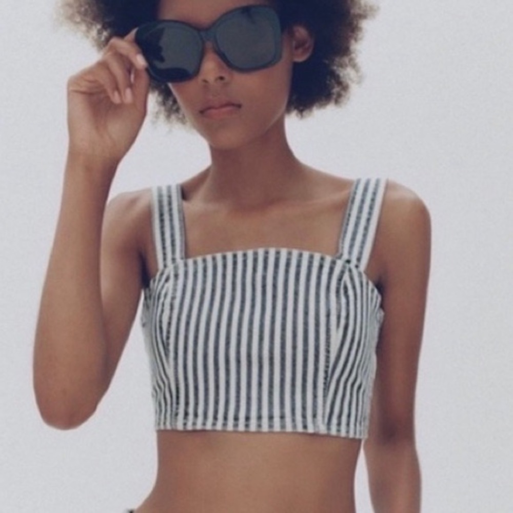 [Zara] Striped Denim Crop Top - Picture 5 of 12